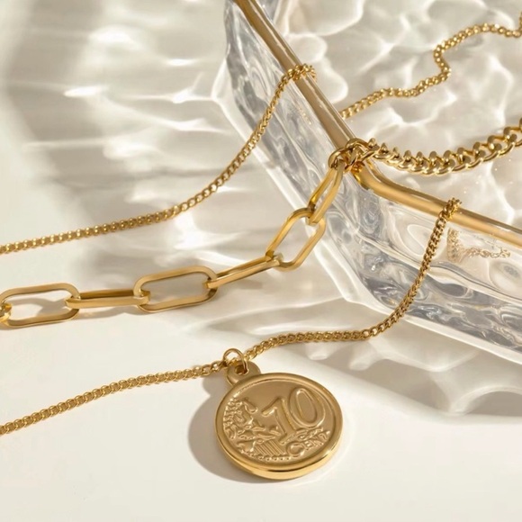 18K Gold Plated Layered Coin Pendant Necklace - Picture 5 of 7